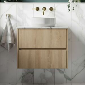 Hudson Reed - Havana Wall Hung 2-Drawer Vanity Unit with Carrera Marble Worktop 600mm Wide - Autumn Oak Hudson Reed - Havana Wall Hung 2-Drawer Vanity Unit with Carrera Marble Worktop 600mm Wide - Autumn Oak