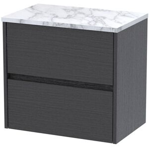 HUDSON REED Havana Wall Hung 2-Drawer Vanity Unit with Carrera Marble Worktop 600mm Wide - Graphite Grey Woodgrain HUDSON REED Havana Wall Hung 2-Drawer Vanity Unit with Carrera Marble Worktop 600mm Wide - Graphite Grey Woodgrain