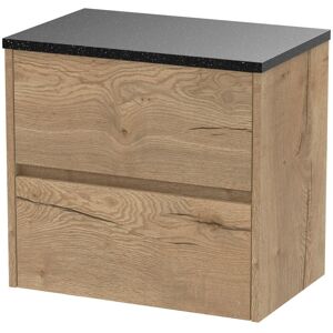 HUDSON REED Nuie Havana Autumn Oak Woodgrain 600mm Wall Hung 2 Drawer Vanity Unit with Black Sparkle Worktop - HAV804LSB HUDSON REED Nuie Havana Autumn Oak Woodgrain 600mm Wall Hung 2 Drawer Vanity Unit with Black Sparkle Worktop - HAV804LSB