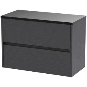 Hudson Reed - Nuie Havana Graphite Grey Woodgrain 800mm Wall Hung 2 Drawer Vanity Unit with Black Sparkle Worktop - HAV2206LSB Hudson Reed - Nuie Havana Graphite Grey Woodgrain 800mm Wall Hung 2 Drawer Vanity Unit with Black Sparkle Worktop - HAV2206LSB