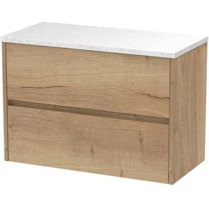 Hudson Reed - Nuie Havana Autumn Oak Woodgrain 800mm Wall Hung 2 Drawer Vanity Unit with White Sparkle Worktop - HAV806LSW Hudson Reed - Nuie Havana Autumn Oak Woodgrain 800mm Wall Hung 2 Drawer Vanity Unit with White Sparkle Worktop - HAV806LSW
