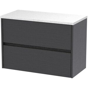 HUDSON REED Nuie Havana Graphite Grey Woodgrain 800mm Wall Hung 2 Drawer Vanity Unit with White Sparkle Worktop - HAV2206LSW HUDSON REED Nuie Havana Graphite Grey Woodgrain 800mm Wall Hung 2 Drawer Vanity Unit with White Sparkle Worktop - HAV2206LSW