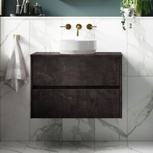 Hudson Reed - Nuie Havana Matt Metallic Slate 600mm Wall Hung 2 Drawer Vanity Unit with Worktop - HAV2604W Hudson Reed - Nuie Havana Matt Metallic Slate 600mm Wall Hung 2 Drawer Vanity Unit with Worktop - HAV2604W
