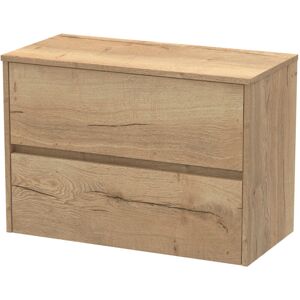 Hudson Reed - Nuie Havana Autumn Oak Woodgrain 800mm Wall Hung 2 Drawer Vanity Unit with Worktop - HAV806W Hudson Reed - Nuie Havana Autumn Oak Woodgrain 800mm Wall Hung 2 Drawer Vanity Unit with Worktop - HAV806W