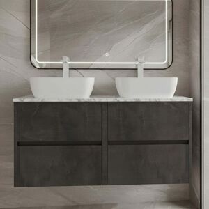 Hudson Reed - Havana Wall Hung 4-Drawer Vanity Unit with Carrera Marble Worktop 1200mm Wide - Metallic Slate Hudson Reed - Havana Wall Hung 4-Drawer Vanity Unit with Carrera Marble Worktop 1200mm Wide - Metallic Slate