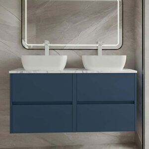 HUDSON REED Havana Wall Hung 4-Drawer Vanity Unit with Carrera Marble Worktop 1200mm Wide - Midnight Blue HUDSON REED Havana Wall Hung 4-Drawer Vanity Unit with Carrera Marble Worktop 1200mm Wide - Midnight Blue
