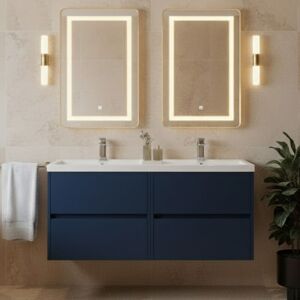 HUDSON REED Havana Wall Hung 4-Drawer Vanity Unit with Double Polymarble Basin 1200mm Wide - Midnight Blue HUDSON REED Havana Wall Hung 4-Drawer Vanity Unit with Double Polymarble Basin 1200mm Wide - Midnight Blue