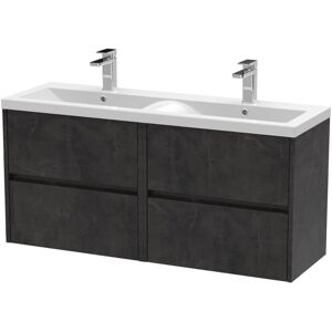 HUDSON REED Nuie Havana Matt Metallic Slate 1200mm Wall Hung 4 Drawer Vanity Unit with Double Ceramic Basins - HAV2604F HUDSON REED Nuie Havana Matt Metallic Slate 1200mm Wall Hung 4 Drawer Vanity Unit with Double Ceramic Basins - HAV2604F