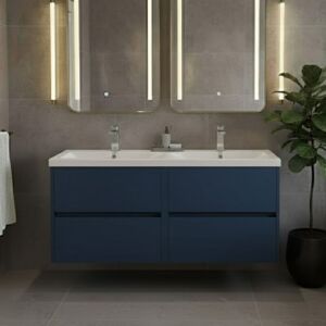 HUDSON REED Nuie Havana Satin Midnight Blue 1200mm Wall Hung 4 Drawer Vanity Unit with Double Ceramic Basins - HAV2904F HUDSON REED Nuie Havana Satin Midnight Blue 1200mm Wall Hung 4 Drawer Vanity Unit with Double Ceramic Basins - HAV2904F