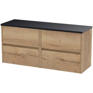 Hudson Reed - Nuie Havana Autumn Oak Woodgrain 1200mm Wall Hung 4 Drawer Vanity Unit with Black Sparkle Worktop - HAV804LSB2 Hudson Reed - Nuie Havana Autumn Oak Woodgrain 1200mm Wall Hung 4 Drawer Vanity Unit with Black Sparkle Worktop - HAV804LSB2