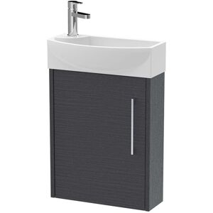 Hudson Reed - Juno Compact Graphite Grey Woodgrain 440mm Wall Hung Single Door Vanity Unit and Right Hand Curved Ceramic Basin - JNU2261R Hudson Reed - Juno Compact Graphite Grey Woodgrain 440mm Wall Hung Single Door Vanity Unit and Right Hand Curved Ceramic Basin - JNU2261R