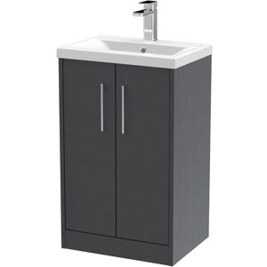 Juno Floor Standing 2-Door Vanity Unit with Basin 1 500mm Wide - Graphite Grey - Hudson Reed Juno Floor Standing 2-Door Vanity Unit with Basin 1 500mm Wide - Graphite Grey - Hudson Reed