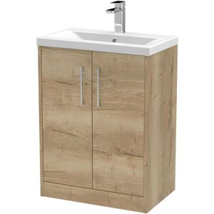 Juno Autumn Oak Woodgrain 600mm Floor Standing 2 Door Vanity Unit and Mid Edge Ceramic Basin - JNU1803A - Hudson Reed Juno Autumn Oak Woodgrain 600mm Floor Standing 2 Door Vanity Unit and Mid Edge Ceramic Basin - JNU1803A - Hudson Reed