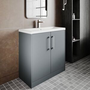 Hudson Reed - Juno Matt Coastal Grey 800mm Floor Standing 2 Door Vanity Unit and Mid Edge Ceramic Basin - JNU2305A Hudson Reed - Juno Matt Coastal Grey 800mm Floor Standing 2 Door Vanity Unit and Mid Edge Ceramic Basin - JNU2305A