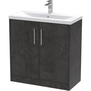 Juno Matt Metallic Slate 800mm Floor Standing 2 Door Vanity Unit and Mid Edge Ceramic Basin - JNU2605A - Hudson Reed Juno Matt Metallic Slate 800mm Floor Standing 2 Door Vanity Unit and Mid Edge Ceramic Basin - JNU2605A - Hudson Reed