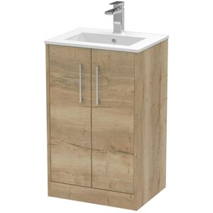 Hudson Reed - Juno Floor Standing 2-Door Vanity Unit with Basin 2 500mm Wide - Autumn Oak Hudson Reed - Juno Floor Standing 2-Door Vanity Unit with Basin 2 500mm Wide - Autumn Oak