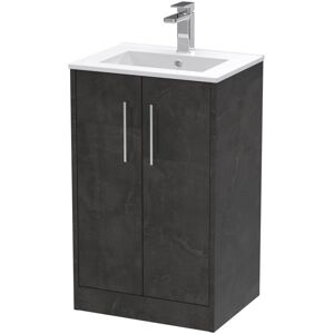 Juno Floor Standing 2-Door Vanity Unit with Basin 2 500mm Wide - Metallic Slate - Hudson Reed Juno Floor Standing 2-Door Vanity Unit with Basin 2 500mm Wide - Metallic Slate - Hudson Reed