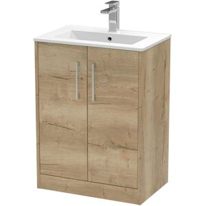Juno Autumn Oak Woodgrain 600mm Floor Standing 2 Door Vanity Unit and Minimalist Ceramic Basin - JNU1803B - Hudson Reed Juno Autumn Oak Woodgrain 600mm Floor Standing 2 Door Vanity Unit and Minimalist Ceramic Basin - JNU1803B - Hudson Reed