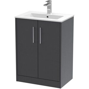 Juno Floor Standing 2-Door Vanity Unit with Basin 2 600mm Wide - Graphite Grey - Hudson Reed Juno Floor Standing 2-Door Vanity Unit with Basin 2 600mm Wide - Graphite Grey - Hudson Reed