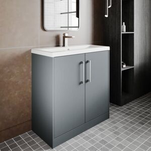 Hudson Reed - Juno Matt Coastal Grey 800mm Floor Standing 2 Door Vanity Unit and Minimalist Ceramic Basin - JNU2305B Hudson Reed - Juno Matt Coastal Grey 800mm Floor Standing 2 Door Vanity Unit and Minimalist Ceramic Basin - JNU2305B