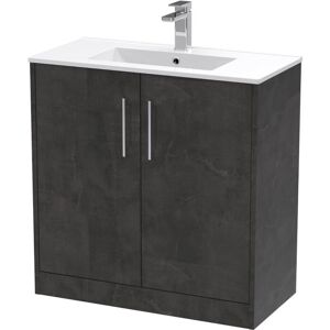Juno Matt Metallic Slate 800mm Floor Standing 2 Door Vanity Unit and Minimalist Ceramic Basin - JNU2605B - Hudson Reed Juno Matt Metallic Slate 800mm Floor Standing 2 Door Vanity Unit and Minimalist Ceramic Basin - JNU2605B - Hudson Reed