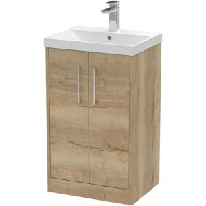 Hudson Reed - Juno Floor Standing 2-Door Vanity Unit with Basin 3 500mm Wide - Autumn Oak Hudson Reed - Juno Floor Standing 2-Door Vanity Unit with Basin 3 500mm Wide - Autumn Oak