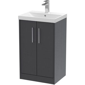 Hudson Reed - Juno Floor Standing 2-Door Vanity Unit with Basin 3 500mm Wide - Graphite Grey Hudson Reed - Juno Floor Standing 2-Door Vanity Unit with Basin 3 500mm Wide - Graphite Grey
