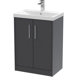 Juno Floor Standing 2-Door Vanity Unit with Basin 3 600mm Wide - Graphite Grey - Hudson Reed Juno Floor Standing 2-Door Vanity Unit with Basin 3 600mm Wide - Graphite Grey - Hudson Reed