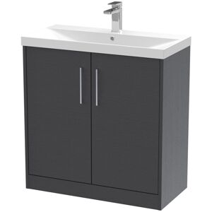 Hudson Reed Juno Graphite Grey Woodgrain 800mm Floor Standing 2 Door Vanity Unit and Thin Edge Ceramic Basin - JNU2205D Hudson Reed Juno Graphite Grey Woodgrain 800mm Floor Standing 2 Door Vanity Unit and Thin Edge Ceramic Basin - JNU2205D