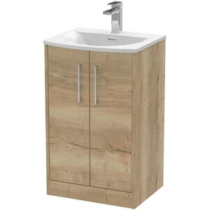 Hudson Reed - Juno Floor Standing 2-Door Vanity Unit with Basin 4 500mm Wide - Autumn Oak Hudson Reed - Juno Floor Standing 2-Door Vanity Unit with Basin 4 500mm Wide - Autumn Oak
