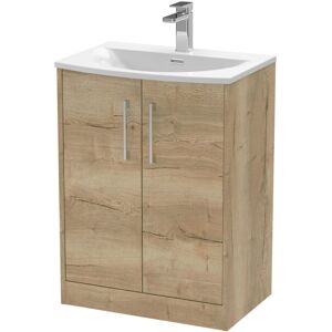 Hudson Reed - Juno Autumn Oak Woodgrain 600mm 2 Door Vanity Unit and Curved Ceramic Basin - JNU1803G Hudson Reed - Juno Autumn Oak Woodgrain 600mm 2 Door Vanity Unit and Curved Ceramic Basin - JNU1803G