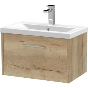 Hudson Reed Juno Autumn Oak Woodgrain 600mm Wall Hung Single Drawer Vanity Unit and Mid Edge Ceramic Basin - JNU1822A Hudson Reed Juno Autumn Oak Woodgrain 600mm Wall Hung Single Drawer Vanity Unit and Mid Edge Ceramic Basin - JNU1822A