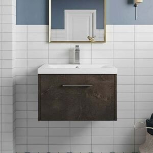 Juno Wall Hung 1-Drawer Vanity Unit with Basin 1 600mm Wide - Metallic Slate - Hudson Reed Juno Wall Hung 1-Drawer Vanity Unit with Basin 1 600mm Wide - Metallic Slate - Hudson Reed