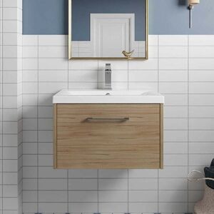 Hudson Reed - Juno Wall Hung 1-Drawer Vanity Unit with Basin 2 600mm Wide - Autumn Oak Hudson Reed - Juno Wall Hung 1-Drawer Vanity Unit with Basin 2 600mm Wide - Autumn Oak