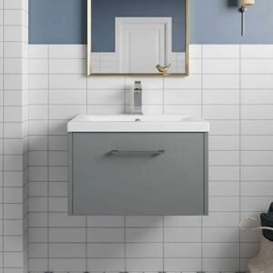 Hudson Reed Juno Wall Hung 1-Drawer Vanity Unit with Basin 2 600mm Wide - Coastal Grey Hudson Reed Juno Wall Hung 1-Drawer Vanity Unit with Basin 2 600mm Wide - Coastal Grey