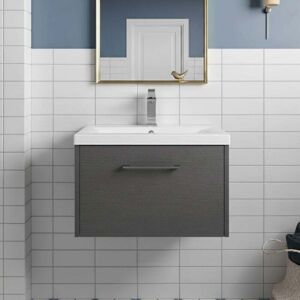 Hudson Reed - Juno Wall Hung 1-Drawer Vanity Unit with Basin 2 600mm Wide - Graphite Grey Hudson Reed - Juno Wall Hung 1-Drawer Vanity Unit with Basin 2 600mm Wide - Graphite Grey
