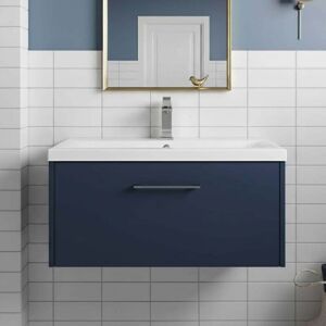 Hudson Reed - Juno Wall Hung 1-Drawer Vanity Unit with Basin 2 800mm Wide - Midnight Blue Hudson Reed - Juno Wall Hung 1-Drawer Vanity Unit with Basin 2 800mm Wide - Midnight Blue