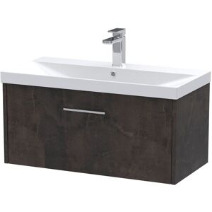 Juno Matt Metallic Slate 800mm Wall Hung Single Drawer Vanity Unit and Thin Edge Ceramic Basin - JNU2625D - Hudson Reed Juno Matt Metallic Slate 800mm Wall Hung Single Drawer Vanity Unit and Thin Edge Ceramic Basin - JNU2625D - Hudson Reed