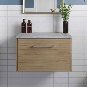Hudson Reed - Juno Wall Hung 1-Drawer Vanity Unit with Bellato Grey Worktop 600mm Wide - Autumn Oak Hudson Reed - Juno Wall Hung 1-Drawer Vanity Unit with Bellato Grey Worktop 600mm Wide - Autumn Oak