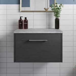 Hudson Reed - Juno Wall Hung 1-Drawer Vanity Unit with Bellato Grey Worktop 600mm Wide - Graphite Grey Hudson Reed - Juno Wall Hung 1-Drawer Vanity Unit with Bellato Grey Worktop 600mm Wide - Graphite Grey