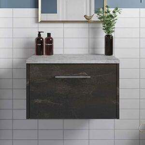 Hudson Reed - Juno Wall Hung 1-Drawer Vanity Unit with Bellato Grey Worktop 600mm Wide - Metallic Slate Hudson Reed - Juno Wall Hung 1-Drawer Vanity Unit with Bellato Grey Worktop 600mm Wide - Metallic Slate