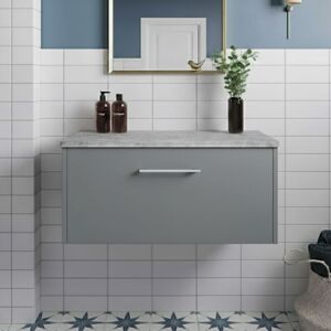 Hudson Reed - Juno Wall Hung 1-Drawer Vanity Unit with Bellato Grey Worktop 800mm Wide - Coastal Grey Hudson Reed - Juno Wall Hung 1-Drawer Vanity Unit with Bellato Grey Worktop 800mm Wide - Coastal Grey