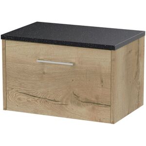 Hudson Reed - Juno Autumn Oak Woodgrain 600mm Wall Hung Single Drawer Vanity Unit with Black Sparkle Worktop - JNU1822LSB Hudson Reed - Juno Autumn Oak Woodgrain 600mm Wall Hung Single Drawer Vanity Unit with Black Sparkle Worktop - JNU1822LSB