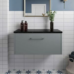 Hudson Reed Juno Wall Hung 1-Drawer Vanity Unit with Sparkling Black Worktop 800mm Wide - Coastal Grey Hudson Reed Juno Wall Hung 1-Drawer Vanity Unit with Sparkling Black Worktop 800mm Wide - Coastal Grey