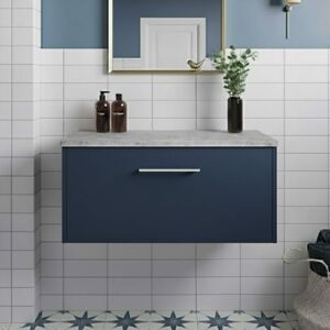Hudson Reed - Juno Wall Hung 1-Drawer Vanity with Bellato Grey Worktop 800mm Wide - Midnight Blue Hudson Reed - Juno Wall Hung 1-Drawer Vanity with Bellato Grey Worktop 800mm Wide - Midnight Blue
