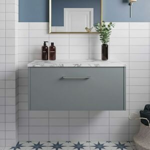 Hudson Reed - Juno Wall Hung 1-Drawer Vanity with Carrera Marble Worktop 800mm Wide - Coastal Grey Hudson Reed - Juno Wall Hung 1-Drawer Vanity with Carrera Marble Worktop 800mm Wide - Coastal Grey