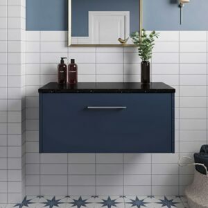 Hudson Reed - Juno Wall Hung 1-Drawer Vanity with Sparkling Black Worktop 800mm Wide - Midnight Blue Hudson Reed - Juno Wall Hung 1-Drawer Vanity with Sparkling Black Worktop 800mm Wide - Midnight Blue