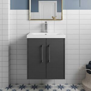 Hudson Reed - Juno Wall Hung 2-Door Vanity Unit with Basin 1 500mm Wide - Graphite Grey Hudson Reed - Juno Wall Hung 2-Door Vanity Unit with Basin 1 500mm Wide - Graphite Grey