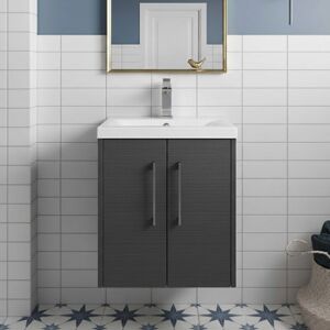 Hudson Reed Juno Wall Hung 2-Door Vanity Unit with Basin 2 500mm Wide - Graphite Grey Hudson Reed Juno Wall Hung 2-Door Vanity Unit with Basin 2 500mm Wide - Graphite Grey
