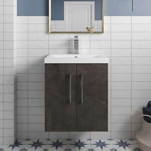 Hudson Reed - Juno Wall hung 2-Door Vanity Unit with Basin 2 500mm Wide - Metallic Slate Hudson Reed - Juno Wall hung 2-Door Vanity Unit with Basin 2 500mm Wide - Metallic Slate